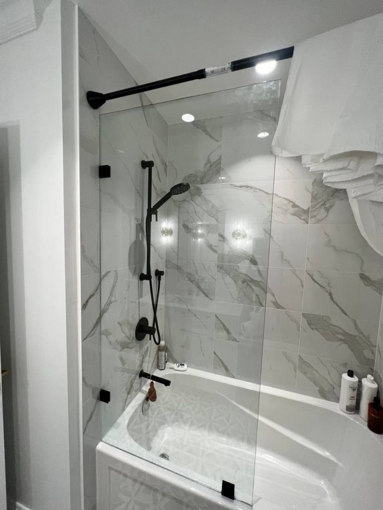 Custom-designed glass shower enclosure by Belcarra Glass