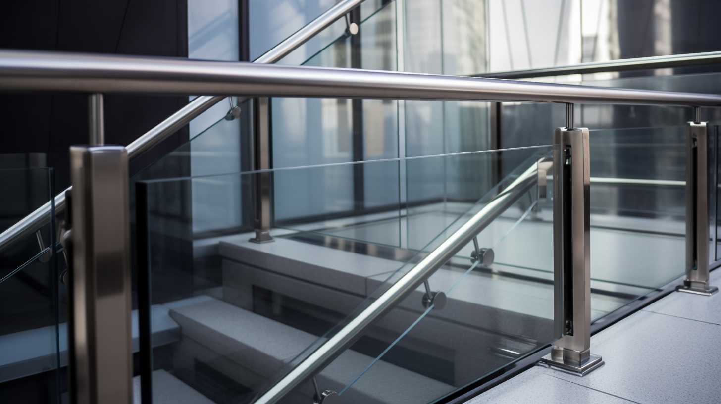 stylish stainless steel and glass railing in a commercial property by belcarraglass