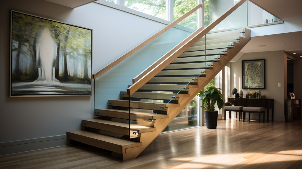 Stylish glass stair railing installation in a Vancouver residence