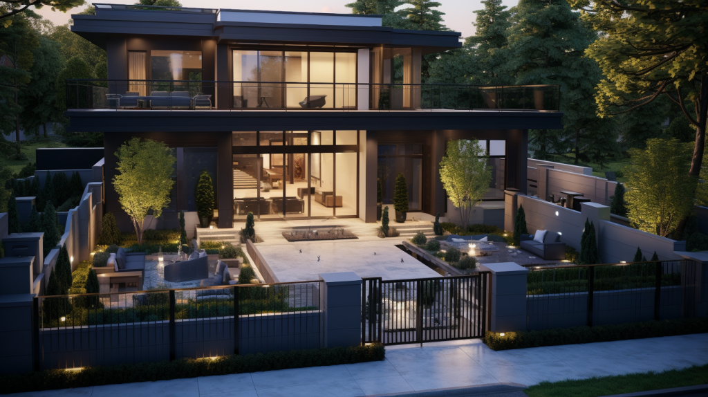 Bird's-eye view of chic exterior space featuring diverse railing styles