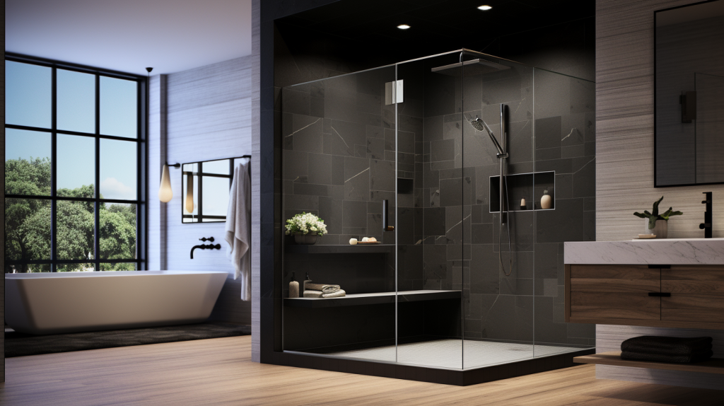 Tempered Glass Shower Door with a modern bathroom backdrop