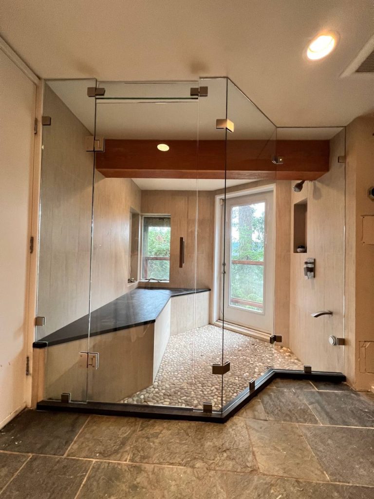 Luxurious frameless glass steam shower