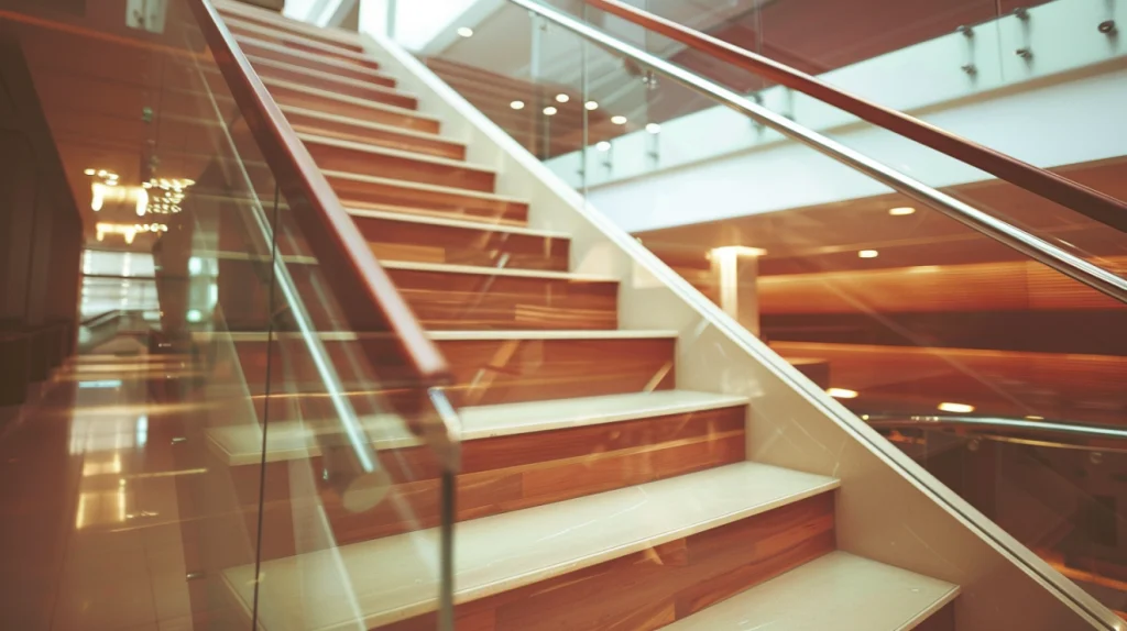Modern glass handrail stairs in a contemporary home
