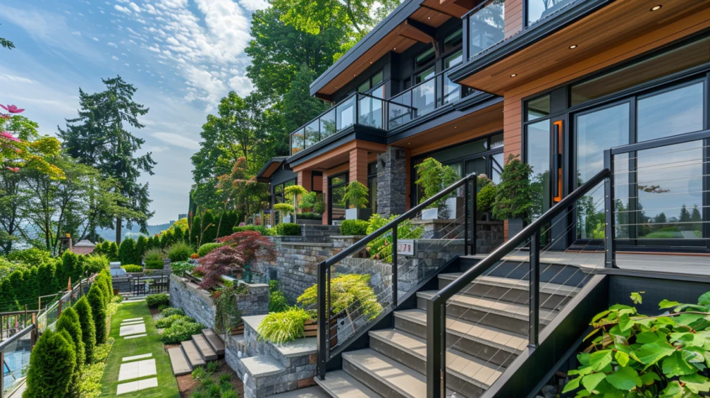 Railing for stairs in a modern Burnaby home by Belcarra Glass