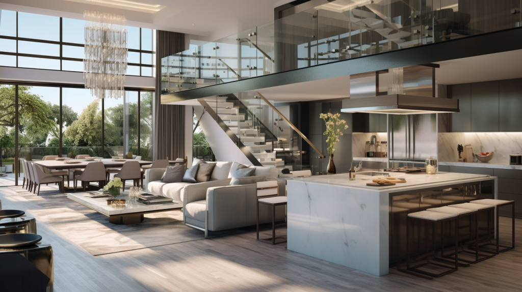 Stylish interior glass railing enhancing a modern living space