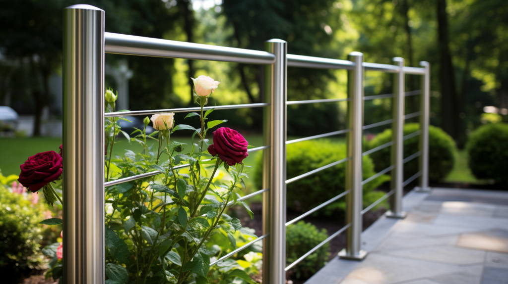 Sophisticated modern outdoor railing overlooking a garden