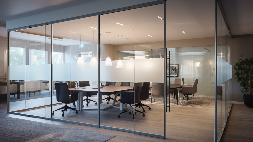 frosted and clear glass doors in an office setting