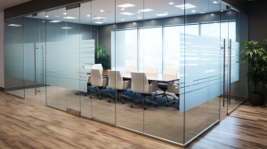 Blog 10 Variety of frosted glass door designs in a modern office setting