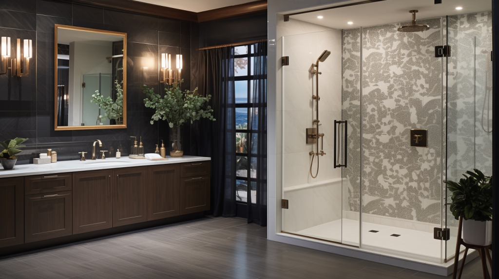 Luxurious frameless glass shower door in a modern bathroom