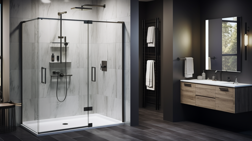 Elegant bathroom featuring a glass shower enclosure