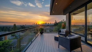 Glass balcony railing in Burnaby offering a stunning view