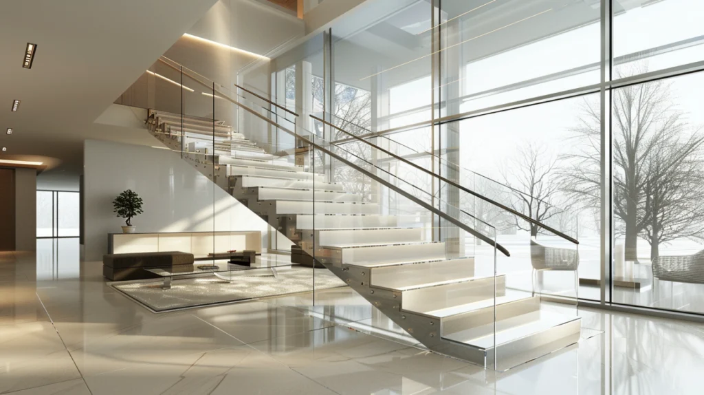 Glass handrail Burnaby for modern residential staircase