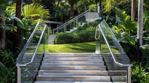 Handrails for Stairs: Elegant Outdoor Metal and Glass Handrail Design