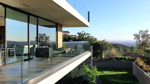 Blog 8 Base shoe glass railing system in a commercial atrium